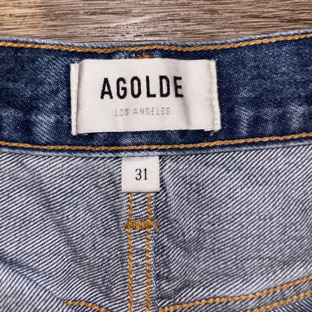 Agolde Blue Distressed Jean Shorts - Picture 2 of 4